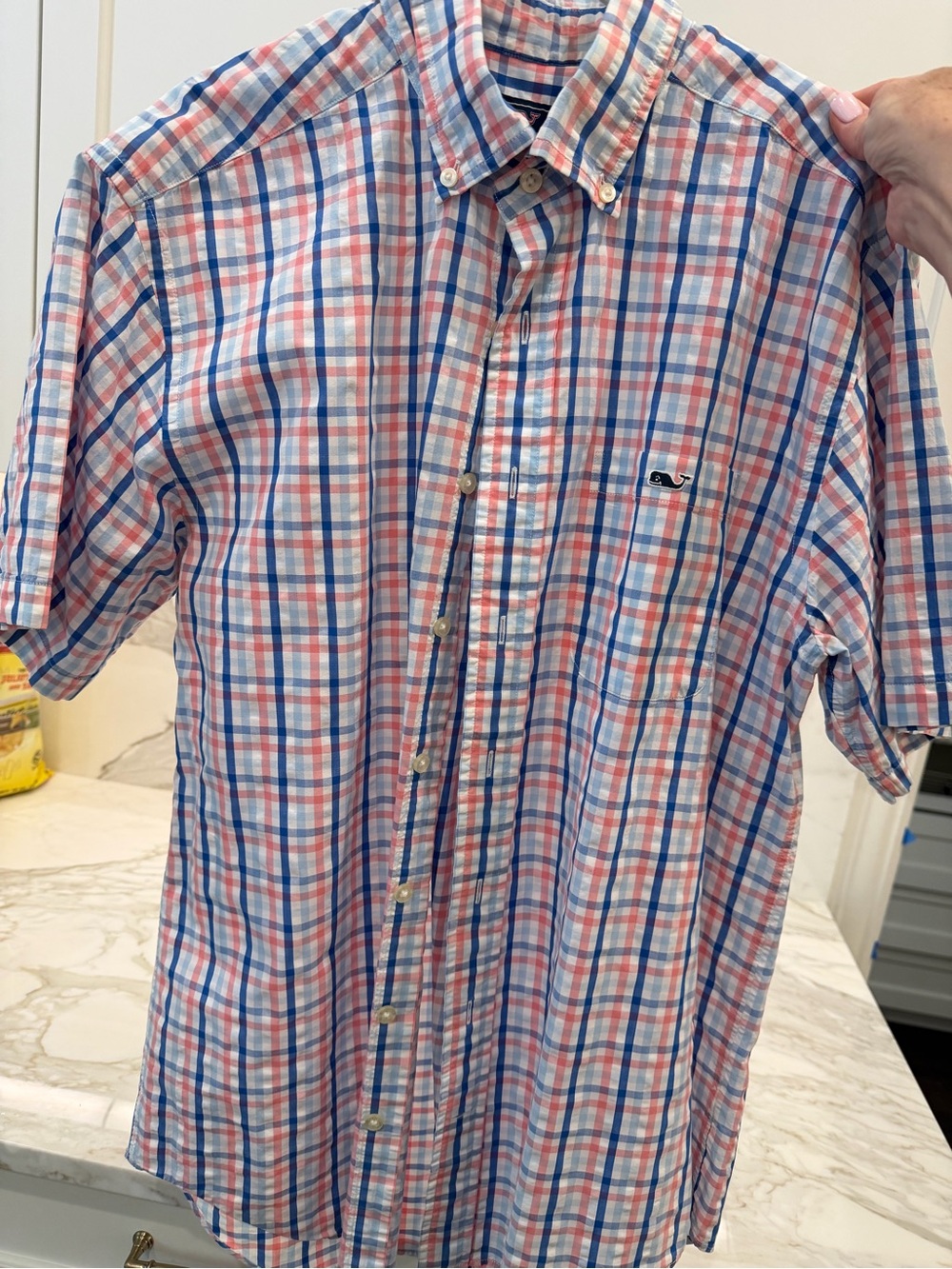 Vineyard Vines Short-Sleeve Plaid Button-Down Shirt - Blue & Pink